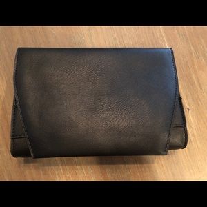 Black leather clutch (optional strap).